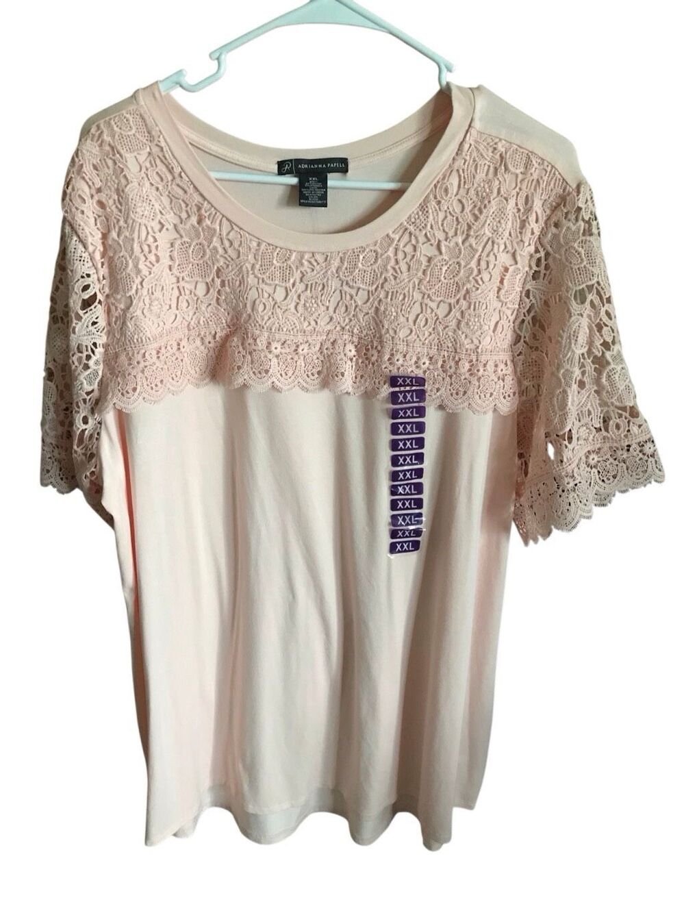 Adrianna Papell size XXL Blush peach lace top New with Tags short sleeve